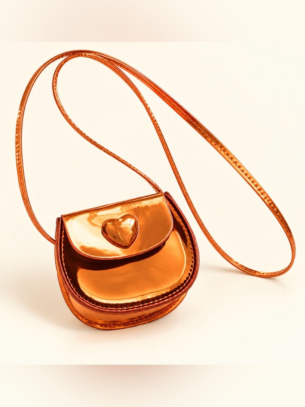 Metallic Orange Heart Accent Crossbody Bag